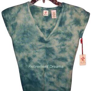 Like Love Size XL Juniors Sweater Shell Tie Dye V Neck Cap Sleeve Top Teal Blue